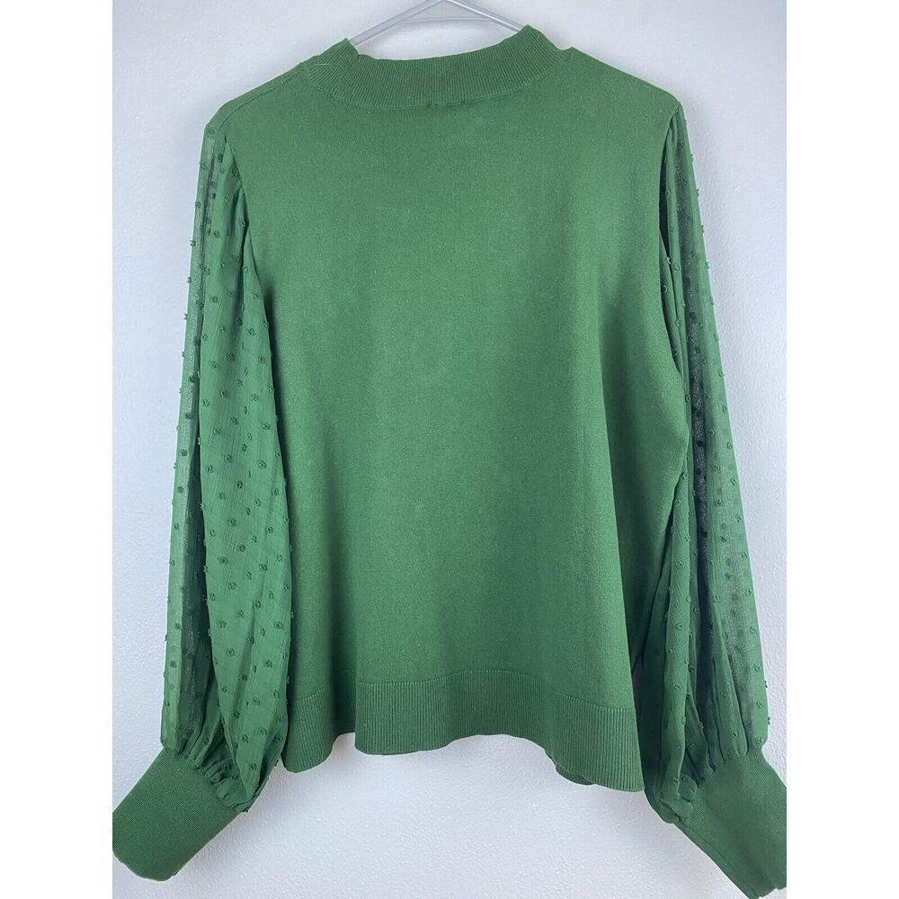 NWT Vince Camuto Cece Sz XL Green Wms Mock Neck Clip Dot Sheer Balloon Slv Swtr - Picture 3 of 11